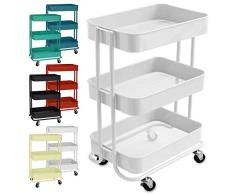 casa pura Design Allzweckwagen mit 3 Etagen - Rollwagen bis 24 kg belastbar - Servierwagen mit 2 Bremsen - Beistellwagen für Küche, Bad, Büro - Korbwagen auf Rollen in 6 Farben (Weiß)