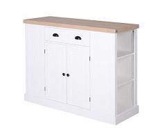 HOMCOM Küchenschrank, Küchenregal, Unterschrank mit Schublade, Anti-Kipp, MDF, Weiß, 120 x 45 x 92 cm