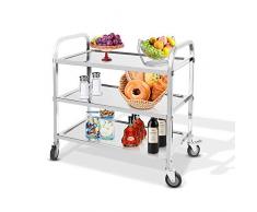 Ejoyous Küchenwagen Edelstahl Servierwagen im Platzsparenden Design, Schnell auf- und Abbaubarer Leifheit, Side-Car mit 3 Ebenen Silber