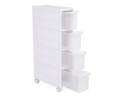 SONGMICS Rollwagen mit 4 Schubladen, Nischenregal mit 4 Ebenen, 2-teilig, separat benutzbar, Küchenregal, Badregal, Standregal, Allzweckwagen mit Rollen, 84,5 cm hoch, weiß KFR05W