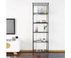 BATHWA 6 Ablage Standregal Badezimmerregal Metallregal Küchenregal mit Seitenhaken aus verchromt 54 x 29 x 160cm, Schwarz