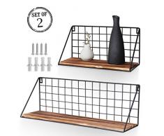 AGSIVO 2 Stück Wandregal Ablage Hängeregal Metall Gitter Regal, Hängeregal Metallregal, Regal für Hängeregal Schweberegal Gitterregal, Küchenregal Badezimmer Ordnung (Schwarz mit Holzbrett)