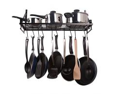 ZPOKA Küchenregal, Küchenwand Topf-Rack, mit 10 Haken, schwarz
