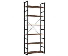 Homfa Standregal Bücherregal Küchenregal mit 6 Ebenen aus Metall Holz Vintage Industrial Schwarz 194.5x70x30cm
