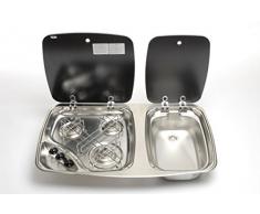 Smev Koch- und Spülkombination, 3-Flammen-Kochfeld und Spüle, mit 2 Glasdeckeln