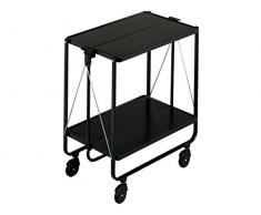 Leifheit Side-Car Color schwarz im platzsparenden Design, schnell auf- und abbaubarer Küchenwagen mit Rollen, klappbarer Servierwagen mit 2 Ebenen