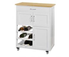 SoBuy® FKW45-WN Servierwagen mit Flaschenablagen und Schublade Küchenwagen Küchenschrank Rollwagen weiß-Natur BHT ca.: 67x87x37cm