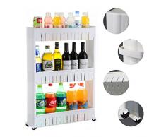 MultiWare 3 Fächer Nischenregal Nischenschrank Nischenwagen Schmal Küchenschrank Weiß Küchenregal Ordnungswagen für Badezimmer Küche Esszimmer usw.