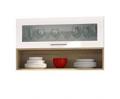 LIVATHA Küchen-Klapphängeschrank MÜNCHEN - Mit Glasklappe und Regal - 1-türig - Breite 100 cm - Hochglanz Weiß