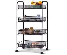 COSTWAY Küchenwagen mit Universalrädern, Rollwagen 4 Ablagen, Haushaltswagen Metall, Allzweckwagen Badwagen Küchenrollwagen Servierwagen Universalrollwagen 44 x 26,5 x 83,5 cm (Schwarz)