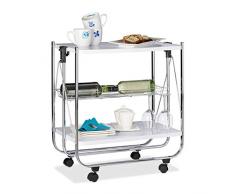 Relaxdays Servierwagen klappbar Weiß, 4 Rollen, Metall, 2 Böden, Korb, HxBxT 68,5 x 68 x 40,5 cm, Küchenrollwagen, Weiss
