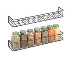 mDesign 2er-Set Gewürzregal zur Wandmontage – Regal für Gewürze, Backzutaten und Vitaminpräparate – platzsparendes Gewürzbord aus Metall – dunkelgrau