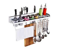 SteelFever Wandmontage Lagerregal Multifunktionales Küchenregal mit Flaschenregal Besteckaufhänger Haken Organisatoren (50cm)