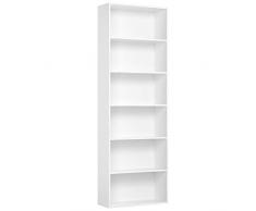Homfa 180 cm Bücherregal Standregal Büroregal Holzregal Raumteiler Regalsystem Aktenregal Ordnerregal CD DVD Regal Küchenregal 6 fächer weiß