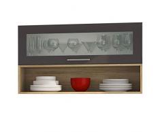 LIVATHA Küchen-Klapphängeschrank MÜNCHEN - Mit Glasklappe und Regal - 1-türig - Breite 110 cm - Hochglanz Grau