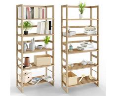 Deuba Holzregal Öland 2er Set Lasiertes Echtholz Regal Badezimmerregal 135,5 cm Standregal 5 Etagen Badregal Bad Küche