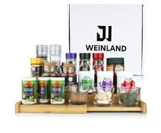 WEINLAND®️ 3-stufiges ausziehbares Gewürzregal - Bambus Spice Rack zum Aufbewahren von Gewürzdosen - Praktischer Gewürzständer in einzigartigem Design - Küchenregal Küchenorganizer