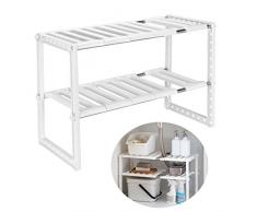 Qisiewell Unterschrankregal Schrankeinsatz Spulbeckenunterschrank Kuchenregal Gewurzregal - Verstellbar in Hohe und Lange - 14kg belastbar (Weis)