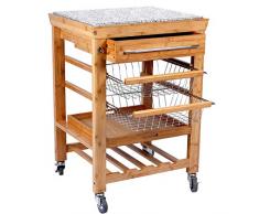 Butlers Rolling Stone Servierwagen - Küchenrollwagen mit Granit Arbeitsplatte - Natur Bambus - Rollwagen Höhe 92 cm