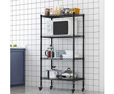 LENTIA Küchenregal stabil Lagerregal Standregal 4 Regalböden Metallregal Regal für küche Haushaltsregal mit Rollen Schwarz 120 * 35 * 75cm bis zu 30 kg pro Regalboden (120 * 35 * 75cm)