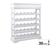 Homfa Weinregal Flaschenregal für 30 Flaschen Weinhalter Weinständer Flaschenständer Weinflaschenhalter weißes Holz 83x70x23cm