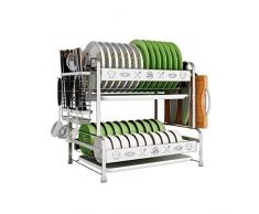 WJSW Abtropfgestell Spülbeckenregal Abtropfgestell, Utensilienhalter Besteck Organizer Schüssel Rack mit Tropfschale 2 Schicht Küchenregal Edelstahl (Größe: 42 * 30,5 * 38 cm)