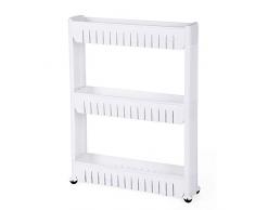 SONGMICS 3 Ablagen Nischenregal, Küchenregal, Badregal, Standregal, Allzweckwagen Mit Rollen, 72,5 cm, weiß KTR03W