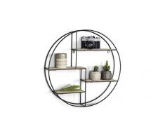 LIFA LIVING Rundes Wandregal modern aus Holz und schwarzem Metall, Gewürzregal im Industrie Design, Küchenregal mit 4 Böden, Wanddeko Ø 55 cm x 11 cm