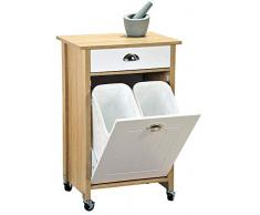 Kesper Küchenwagen mit Mülltrennsystem aus Holz, 50 x 37 x H78,5 cm Küchenschrank für Müllsäcke mit Arbeitsplatte und Schublade, 15 L Mülltüten