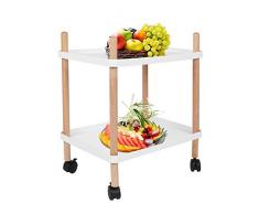 lyrlody Servierwagen, 2 Etagen Weiß Beistellwagen Küchenwagen Rollwagen Korbwagen Lagerregal Beistelltisch Teetisch mit Rollen, Küchentrolley Allzweckwagen für Küche Bad Büro, 52,3 * 38 * 65,5 cm