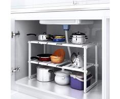 HOMFA Küchen Unterschrankregal flexibel Spülschrankregal Küchenregal Steckregal mit 2 Etagen in der Höhe verstellbar für den Spülbeckenunterschrank