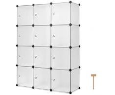Homfa DIY Regalsystem Kleiderschrank aus Kunststoff Steckregal weiß Schrank Ordnungssystem 12 Würfel 110x36.5x145cm