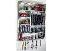 Guru-Shop Edelstahl Küchenregal, Wandregal Miniküche mit Ablage für 16 Teller, 11 Untertassen, 11 Tassen - Groß, Silber, 94x74x20 cm, Weinregale & Kleine Regale
