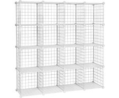 SONGMICS Steckregal, 16 Würfel Aufbewahrungssystem aus Metalldraht, DIY Schrank, modular, Gitterregal, mit Drahtrahmen, weiß LPI44W