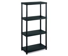Kreher XL Kunststoffregal, Lagerregal, Regal mit 4 Böden in Schwarz. Maße 60 x 30 x 132 (H) cm. Werkzeuglose Montage. TÜV Rheinland GS.