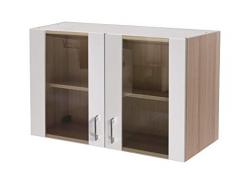 MMR Hängeschrank Küche DERRY, Glashängeschrank, 2-türig, Glastüren, Glasfront, Breite 100 cm, verstellbarer Einlegeboden, Perlmutt Weiß