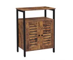 HOOBRO Beistellschrank, Kommode Schrank mit verstellbaren Ablagen, Küchenschrank, Sideboard mit Lamellentüren, multifunktional, für Schlafzimmer, Wohnzimmer, Büro, Küche, Flur, Dunkelbraun EBF23CW01