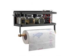 VIAV Design Kühlschrank Regal Hängeregal für Kühlschrank Magnet Gewürzregal mit Rollenhalter Küchen Organizer Aufbewahrung, Punch-Free Schwarz