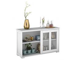 COSTWAY Sideboard Kommode Anrichte Schrank Küchenschrank Badkommode Beistellschrank Buffet-Schrank Mehrzweckschrank Esszimmerschrank mit Schiebetüren (Weiß)