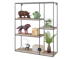 Homfa Wandregal Küchenregal aus Holz und Metall Gewürzregal dekorativ Hängeregal Schweberegal Holzregal mit 4 Böden Vintage im Industrie Design Schwarz Quadrat 60x50x15cm