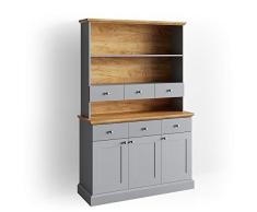 Vicco Küchenschrank Cambridge Vitrine Buffet Küchenregal Landhaus Eiche (Grau/Eiche)
