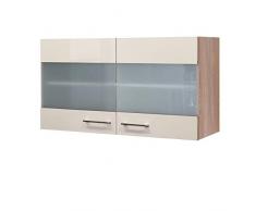 Flex-Well Glas-Hängeschrank NEPAL - Küchenschrank - 2-türig - Breite 100 cm - Creme glänzend/Eiche Sonoma