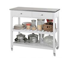 SoBuy® FKW47-W Küchenwagen mit Edelstahlplatte Flurschrank Sideboard Beistelltisch mit 2 Schubladen und 2 Ablagen 100x45x92cm