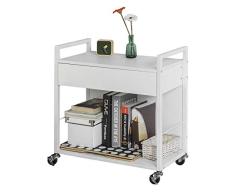 SoBuy® FKW50-W Beistellwagen Rollwagen mit 2 Ablagen und 1 Schublade, Küchenwagen in weiß, BHT ca: 60x64x33cm