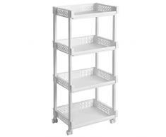 SONGMICS Rollwagen aus Kunststoff Allzweckwagen mit Rollen für Küche Büro Bad Weiß mit 4 Etagen 86 cm hoch KSC04WT