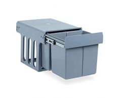 Relaxdays Einbaumülleimer Küche, Auszug, Duo je 15 Liter, Müllsystem Unterschrank, Kunststoff, HBT 35 x 34 x 48 cm, grau