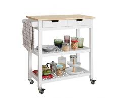 SoBuy FKW68-WN Küchenwagen mit 2 Schubladen und 2 Ablagen Servierwagen Rollwagen Küchenschrank Sideboard Weiß BHT ca.: 85x90x39cm