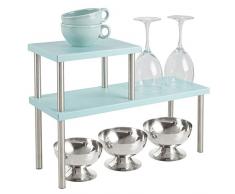 mDesign Küchenregal mit 2 Ablagen – schmales Tellerregal für Arbeitsplatten und in Schränken – zweistöckige Geschirrablage aus Metall und Edelstahl für die Küche – mintgrün und mattsilberfarben