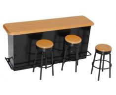 alles-meine.de GmbH Bar mit 3 Hocker aus Metall / Holz schwarz Miniatur - Maßstab 1:12 - Puppenstube Puppenhaus Miniaturbar - Küche - Küchenmöbel - Diorama Cocktailbar - Cocktail