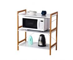 ZRI Bamboo Küchenregal Mikrowellenhalter Standregal Holz mit 3 Ablagen Stilvoller Haushaltsregal für Küche Wohnzimmer Büro 78x70x37cm Weiß